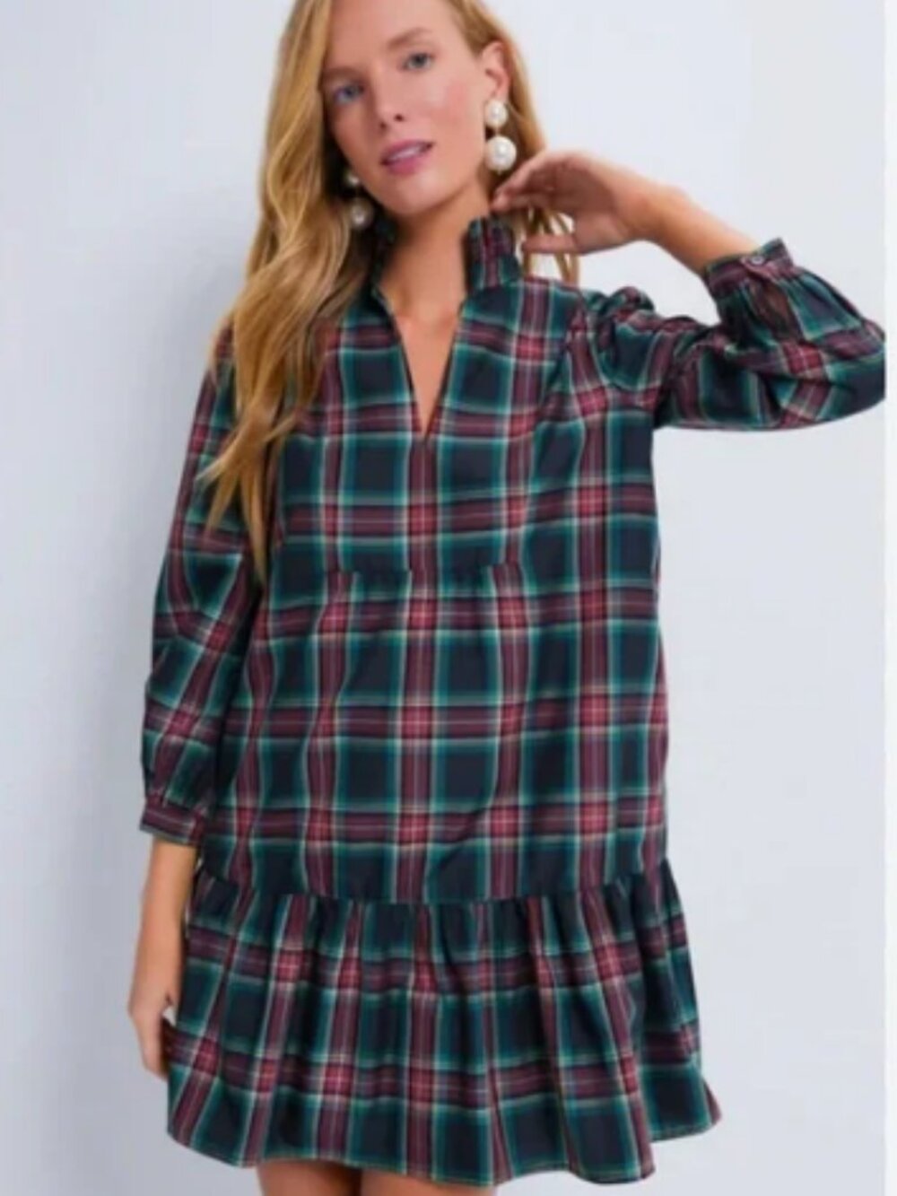 Tuckernuck Plaid Highland Tartan Palmerston Ruff Tiered Long-Sleeve Dress
